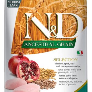 Farmina N&D Ancestral Grain Selection Chicken Spelt Oats And Pomegranate Medium And Maxi Adult Dog Dry Food 12Kg + 3Kg Free Gratis