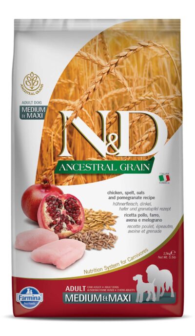 Farmina N&D Ancestral Grain Chicken Spelt Oats And Pomegranate Medium And Maxi Adult Dog Dry Food