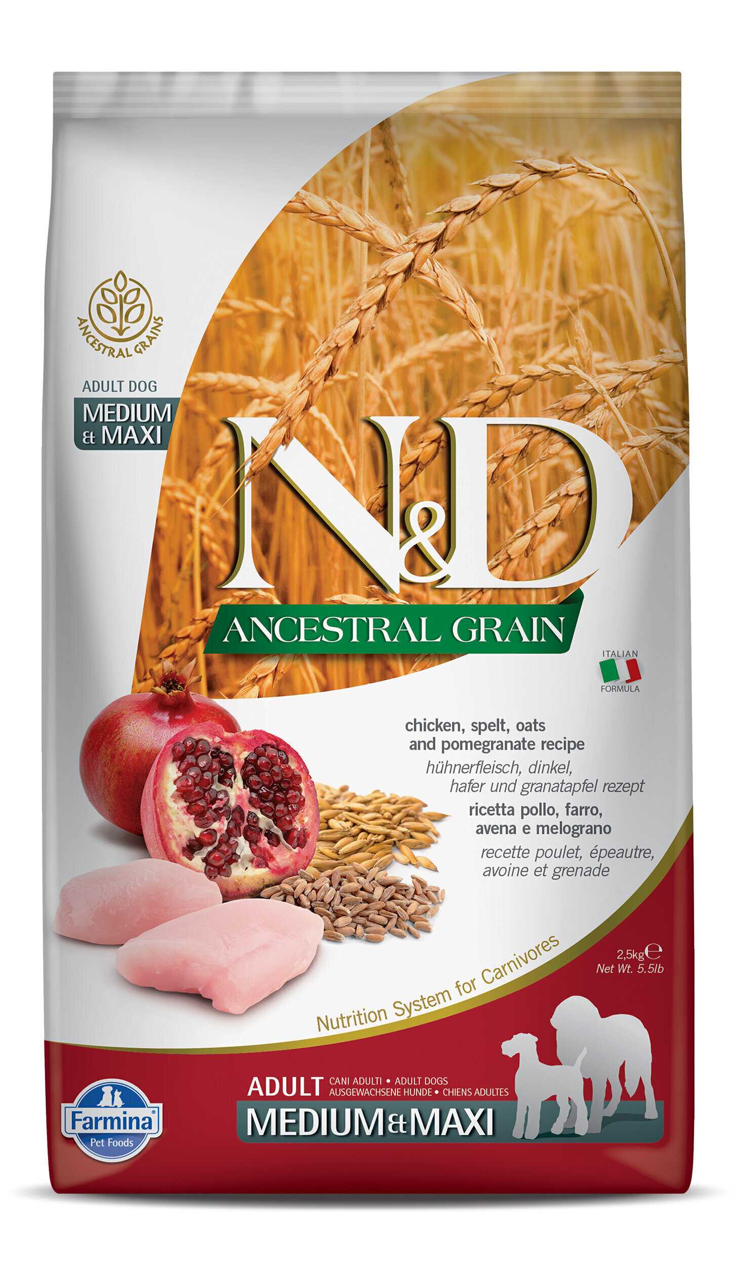 Farmina N&D Ancestral Grain Chicken Spelt Oats And Pomegranate Medium And Maxi Adult Dog Dry Food
