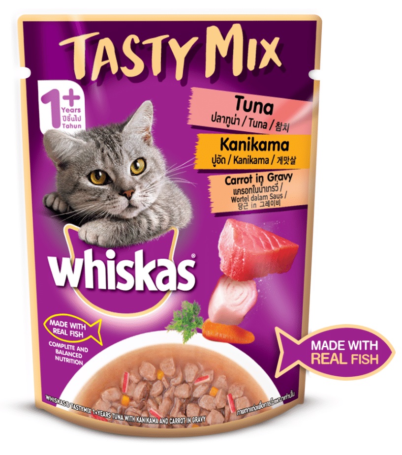 Whiskas Tasty Mix With Tuna Kanikama Carrot in Gravy (Pouch)