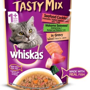 Whiskas Tasty Mix With Seafood Cocktail and Wakame Seaweed In Gravy (Pouch)