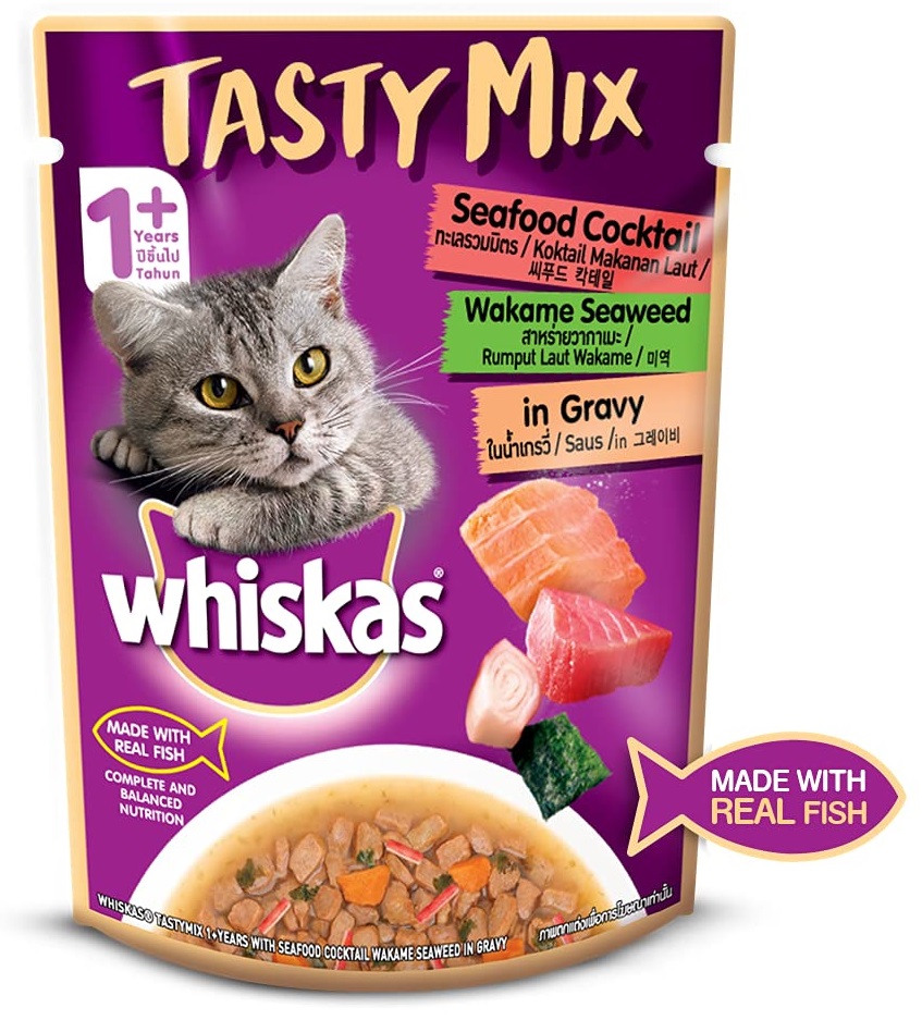 Whiskas Tasty Mix With Seafood Cocktail and Wakame Seaweed In Gravy (Pouch)