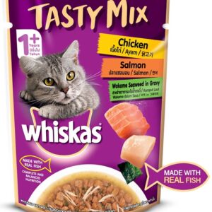 Whiskas Tasty Mix With Chicken Salmon and Wakame Seaweed In Gravy (Pouch)
