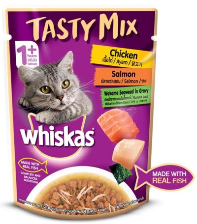Whiskas Tasty Mix With Chicken Salmon and Wakame Seaweed In Gravy (Pouch)