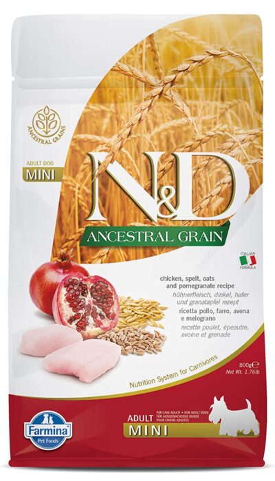 Farmina N&D Ancestral Grain Chicken Spelt Oats And Pomegranate Mini Adult Dry Food