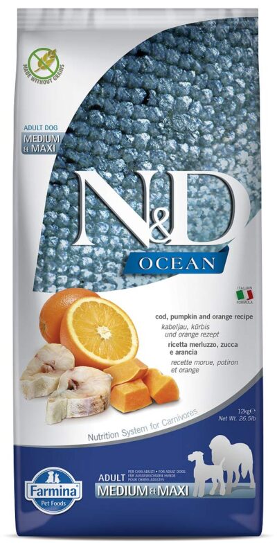 Farmina Natural & Delicious Pumpkin Formula Ocean, Cod, Orange Grain-Free Medium & Maxi Adult